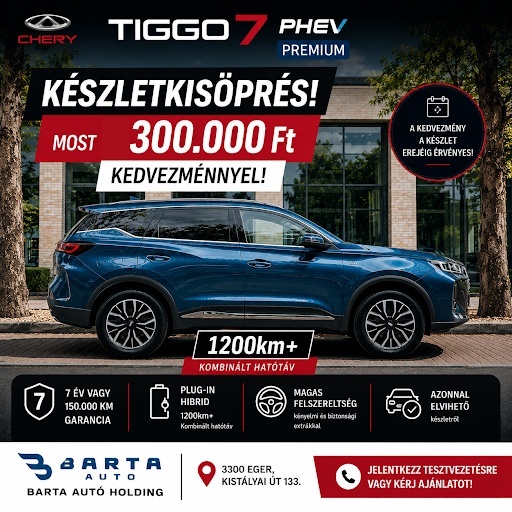 Chery Tiggo 7 PHEV akció - 300.000 Ft kedvezmény